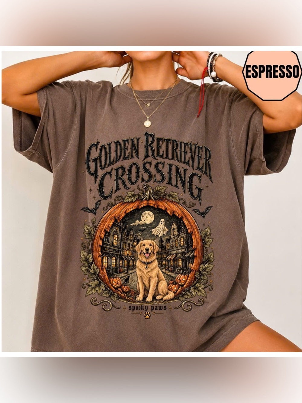 Comfort Colors Golden Retriever Crossing Graphic Tee, Retro Trick or Treat Shirt